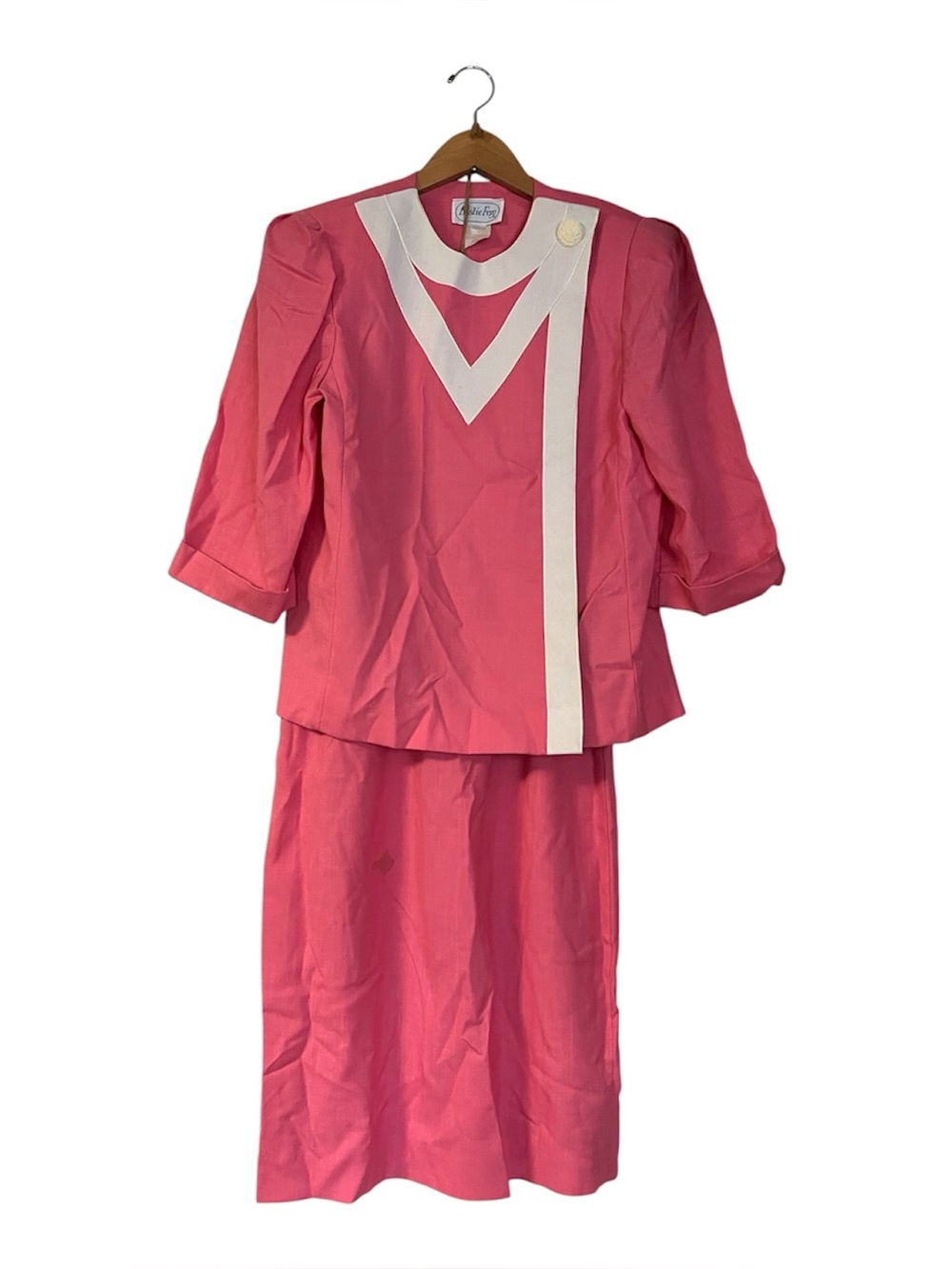 Vtg 80s Leslie Fay Pink Asymmetrical Button Blazer & Skirt Set Women’s Size 12
